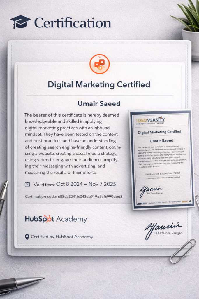 Digital marketing certification by HubSpot